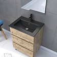 AURLANE - Meuble salle de bain 60x80 - Finition chene naturel + vasque noire + miroir Led - TIMBER 60 - Pack39 - vignette