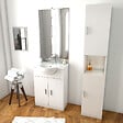 AURLANE - Ensemble de salle de bain blanc 60cm + vasque en céramique blanche + miroir LED + colonne 2 portes - vignette