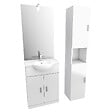 AURLANE - Ensemble de salle de bain blanc 60cm + vasque en céramique blanche + miroir LED + colonne 2 portes - vignette