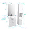 AURLANE - Ensemble de salle de bain blanc 60cm + vasque en céramique blanche + miroir LED + colonne 2 portes - vignette