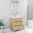 AURLANE - Pack Meuble Salle de Bains 60cm Chêne Clair 3 Tiroirs, Vasque, Miroir 60x80 à Leds intégrées - XENOS - vignette