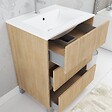 AURLANE - Pack Meuble Salle de Bains 60cm Chêne Clair 3 Tiroirs, Vasque, Miroir 60x80 à Leds intégrées - XENOS - vignette