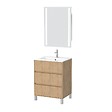 AURLANE - Pack Meuble Salle de Bains 60cm Chêne Clair 3 Tiroirs, Vasque, Miroir 60x80 à Leds intégrées - XENOS - vignette