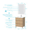 AURLANE - Pack Meuble Salle de Bains 60cm Chêne Clair 3 Tiroirs, Vasque, Miroir 60x80 à Leds intégrées - XENOS - vignette