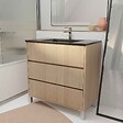 AURLANE - Meuble de salle de bains 80 cm 3 Tiroirs Chêne Clair + Vasque Céramique Noire - XENOS - vignette