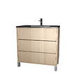 AURLANE - Meuble de salle de bains 80 cm 3 Tiroirs Chêne Clair + Vasque Céramique Noire - XENOS - vignette