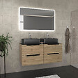 AURLANE - Meuble salle de bains 120cm Chêne et noir, Vasques rectangulaires et Miroir Led 120x70 - OMEGA - vignette