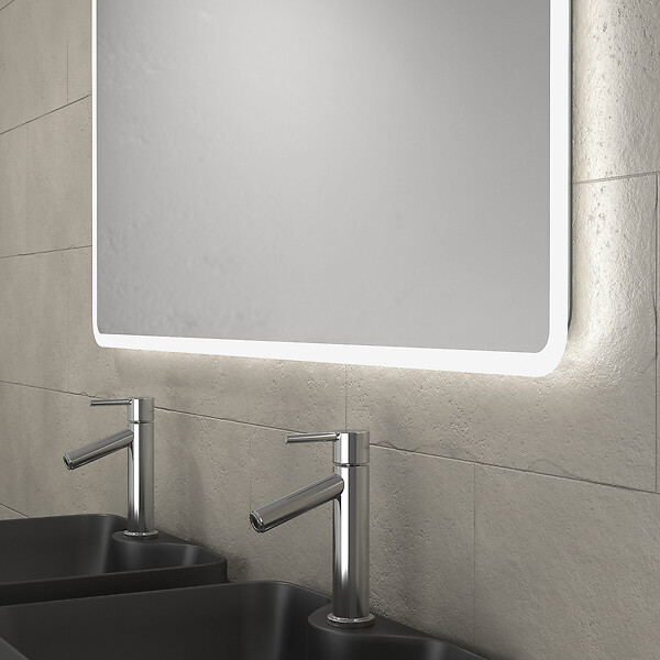 AURLANE - Meuble salle de bains 120cm Chêne et noir, Vasques rectangulaires et Miroir Led 120x70 - OMEGA - large