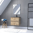 AURLANE - Meuble salle de bain 60x54 - Finition chene naturel + vasque noire + miroir Led - TIMBER 60 - Pack29 - vignette