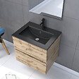 AURLANE - Meuble salle de bain 60x54 - Finition chene naturel + vasque noire + miroir Led - TIMBER 60 - Pack29 - vignette