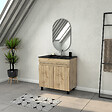 AURLANE - Meuble Salle de Bains 80cm 2 Portes Chêne Naturel + Vasque Noire et Miroir Ovale - vignette