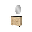 AURLANE - Meuble Salle de Bains 80cm 2 Portes Chêne Naturel + Vasque Noire et Miroir Ovale - vignette