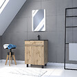 AURLANE - Meuble salle de bain 60x80 - Finition chene naturel - vasque noire + miroir Led - TIMBER 60 - Pack02 - vignette