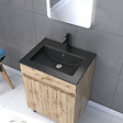 AURLANE - Meuble salle de bain 60x80 - Finition chene naturel - vasque noire + miroir Led - TIMBER 60 - Pack02 - vignette