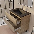 AURLANE - Meuble de salle de bains suspendu 70 TIMBER Décor Chêne 3 tiroirs Vasque noire et miroir LED 70x50 - vignette