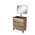 AURLANE - Meuble de salle de bains suspendu 70 TIMBER Décor Chêne 3 tiroirs Vasque noire et miroir LED 70x50 - vignette