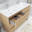 AURLANE - Meuble Salle de Bains 120 cm Chêne Clair 6 Tiroirs, Vasque, Miroirs 60x80 à Leds intégrées - XENOS - vignette