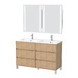 AURLANE - Meuble Salle de Bains 120 cm Chêne Clair 6 Tiroirs, Vasque, Miroirs 60x80 à Leds intégrées - XENOS - vignette
