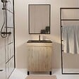 AURLANE - Meuble salle de bains 60cm décor chene naturel 2 portes - Vasque noire et Miroir - TIMBER - vignette