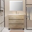 AURLANE - Pack Meuble SDB 80cm sur pieds 3 tiroirs Chene_Vasque blanche + Miroir Led - TIMBER 80_Pack46 - vignette