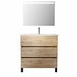 AURLANE - Pack Meuble SDB 80cm sur pieds 3 tiroirs Chene_Vasque blanche + Miroir Led - TIMBER 80_Pack46 - vignette