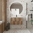 AURLANE - Meuble de Salle de Bains LEON 80cm Décor Bois - 2 Tiroirs en MDF Ondulés - Vasque à encastrer - vignette
