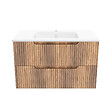 AURLANE - Meuble de Salle de Bains LEON 80cm Décor Bois - 2 Tiroirs en MDF Ondulés - Vasque à encastrer - vignette