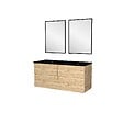 AURLANE - Meuble Salle de Bains 120cm 4 Tiroirs Chêne Naturel + Vasque Noire et Miroirs rectangulaires - vignette