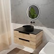 AURLANE - Meuble salle de bains 80cm Decor Bois et Noir, 2 Tiroirs, Vasque Noire 36cm et Miroir Led 50cm - vignette