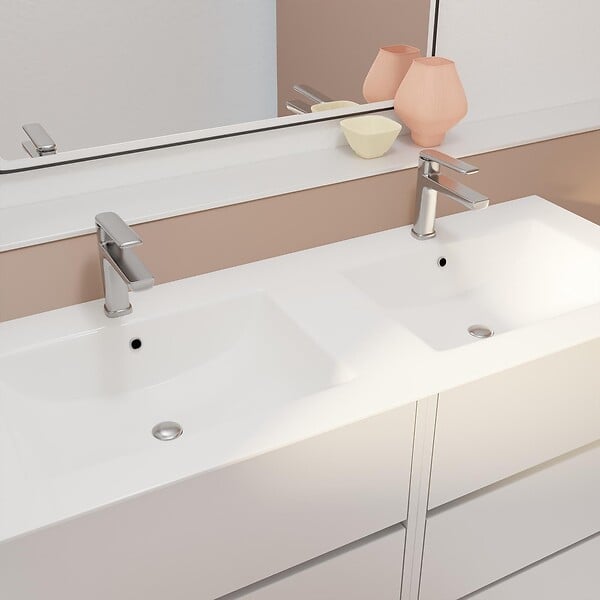 AURLANE - Pack Meuble Salle de Bains 120 cm Laqué Blanc, 6 tiroirs avec Vasque Céramique - XENOS - large