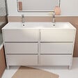 AURLANE - Pack Meuble Salle de Bains 120 cm Laqué Blanc, 6 tiroirs avec Vasque Céramique - XENOS - vignette