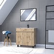 AURLANE - Meuble salle de bain 80x80 - Finition chene naturel + vasque blanche + miroir - TIMBER 80 - Pack25 - vignette