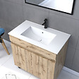 AURLANE - Meuble salle de bain 80x80 - Finition chene naturel + vasque blanche + miroir - TIMBER 80 - Pack25 - vignette