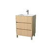 AURLANE - Pack Meuble Salle de Bains 60 cm Chêne Clair, 3 tiroirs avec Vasque Céramique - XENOS - vignette
