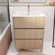 AURLANE - Pack Meuble Salle de Bains 60 cm Chêne Clair, 3 tiroirs avec Vasque Céramique - XENOS - vignette