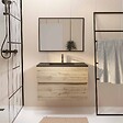 AURLANE - Pack Meuble SDB 80cm suspendu 2 tiroirs Chene_Vasque noire + Miroir - TIMBER 80 - vignette