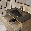AURLANE - Pack Meuble SDB 80cm suspendu 2 tiroirs Chene_Vasque noire + Miroir - TIMBER 80 - vignette