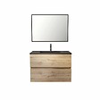 AURLANE - Pack Meuble SDB 80cm suspendu 2 tiroirs Chene_Vasque noire + Miroir - TIMBER 80 - vignette