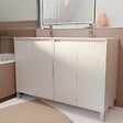 AURLANE - Pack Meuble Salle de Bains 120 cm Laqué Blanc, 4 portes avec Vasque Céramique - XENOS - vignette