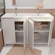 AURLANE - Pack Meuble Salle de Bains 120 cm Laqué Blanc, 4 portes avec Vasque Céramique - XENOS - vignette