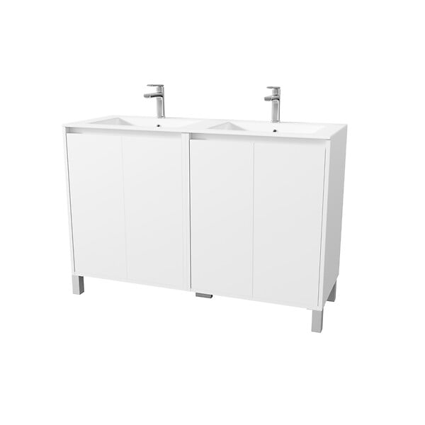 AURLANE - Pack Meuble Salle de Bains 120 cm Laqué Blanc, 4 portes avec Vasque Céramique - XENOS - large