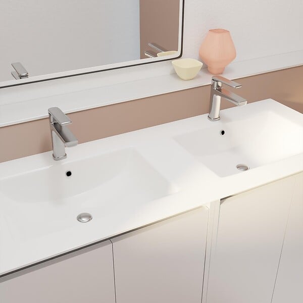 AURLANE - Pack Meuble Salle de Bains 120 cm Laqué Blanc, 4 portes avec Vasque Céramique - XENOS - large