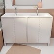 AURLANE - Pack Meuble Salle de Bains 120 cm Laqué Blanc, 4 portes avec Vasque Céramique - XENOS - vignette