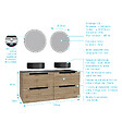 AURLANE - Meuble salle de bains 120cm Chene et noir, Vasques rondes Diam 36cm et Miroirs Black Led Diam 50cm - vignette
