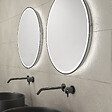 AURLANE - Meuble salle de bains 120cm Chene et noir, Vasques rondes Diam 36cm et Miroirs Black Led Diam 50cm - vignette
