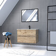 AURLANE - Meuble salle de bain 80x54 - Finition chene naturel + vasque blanche + miroir - TIMBER 80 - Pack 35 - vignette
