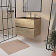 AURLANE - Meuble de salle de bains suspendu 70 cm TIMBER - Décor Chêne Naturel 2 tiroirs avec Vasque noire - vignette