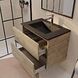 AURLANE - Meuble de salle de bains suspendu 70 cm TIMBER - Décor Chêne Naturel 2 tiroirs avec Vasque noire - vignette