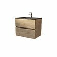 AURLANE - Meuble de salle de bains suspendu 70 cm TIMBER - Décor Chêne Naturel 2 tiroirs avec Vasque noire - vignette