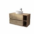 AURLANE - Meuble de salle de bains 100cm TIMBER Décor Chêne 2 Tiroirs et Module - Vasque Ronde Blanche - vignette